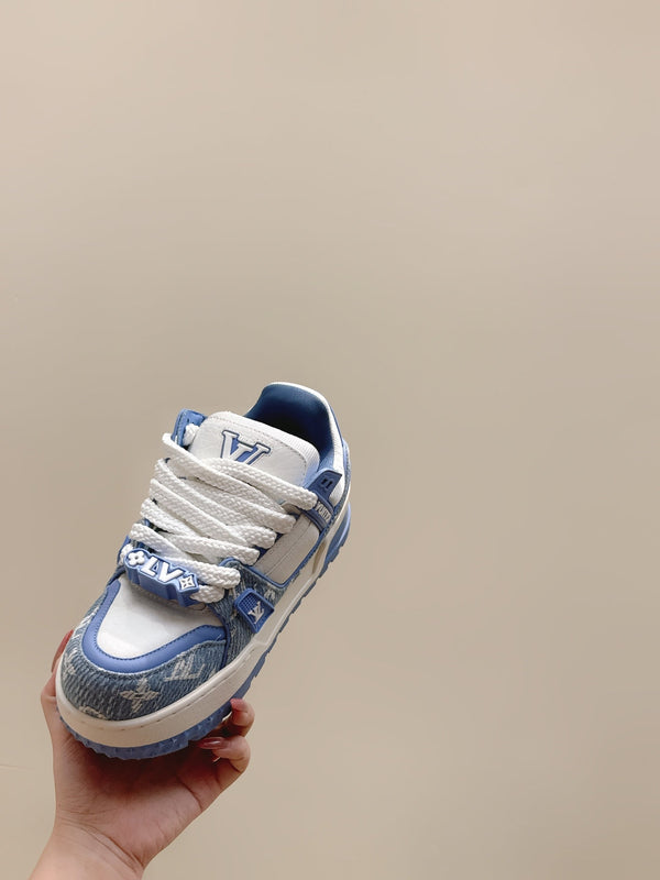 LV Trainer Maxi Sneakers White mix Sky Blue Monogram Denim 515191