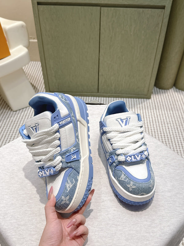 LV Trainer Maxi Sneakers White mix Sky Blue Monogram Denim 515191