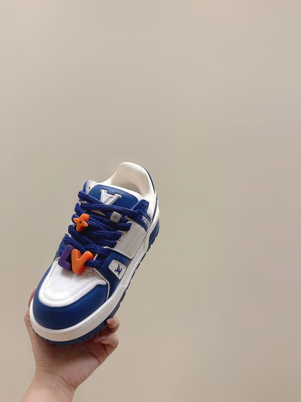 LV Trainer Maxi Sneakers Blue Mix White Calfskin Mesh 515192