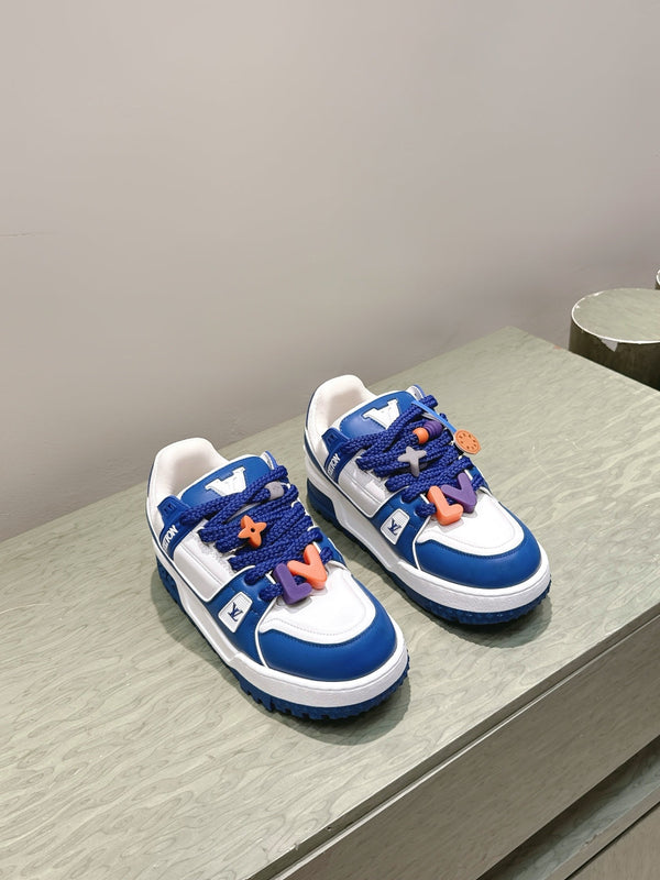 LV Trainer Maxi Sneakers Blue Mix White Calfskin Mesh 515192