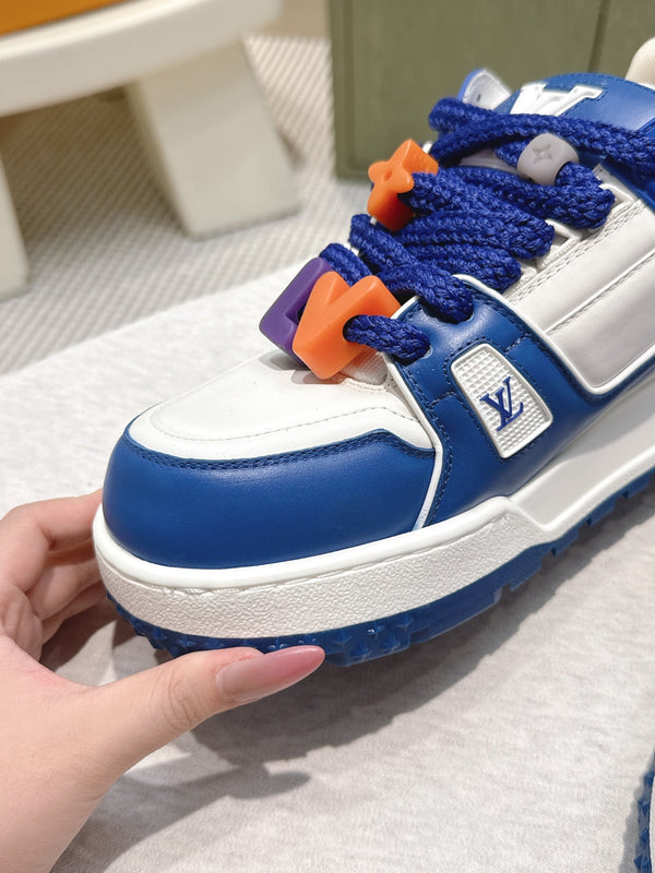 LV Trainer Maxi Sneakers Blue Mix White Calfskin Mesh 515192