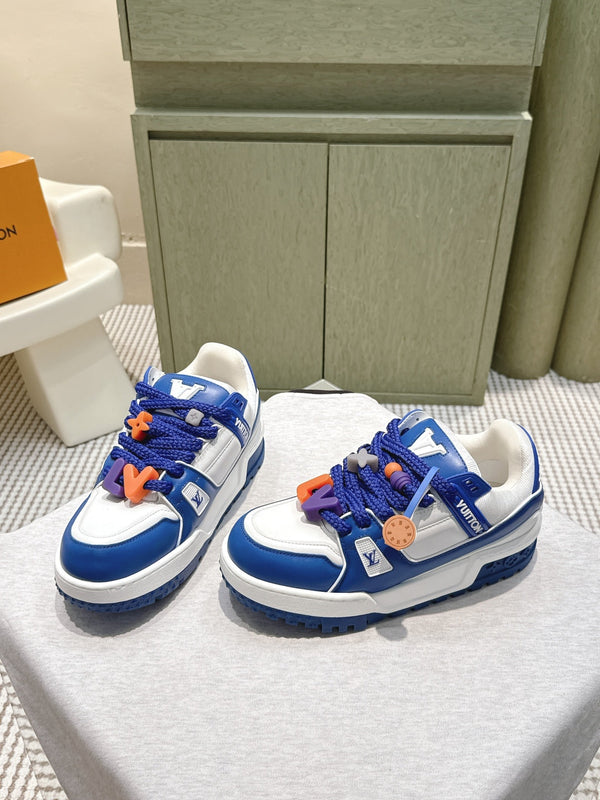 LV Trainer Maxi Sneakers Blue Mix White Calfskin Mesh 515192