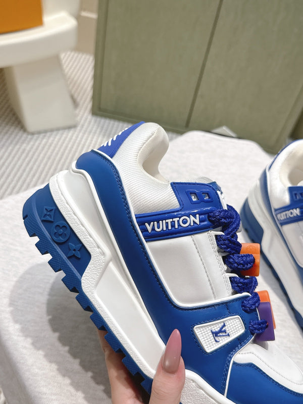 LV Trainer Maxi Sneakers Blue Mix White Calfskin Mesh 515192