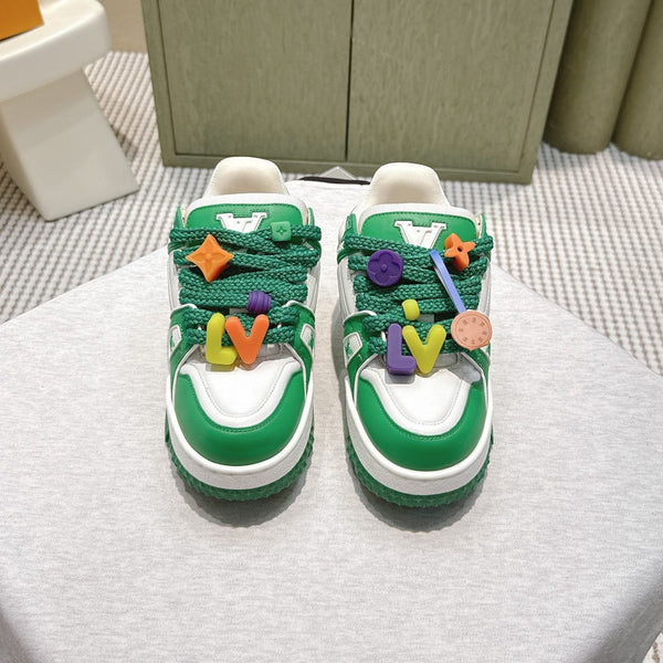 LV Trainer Maxi Sneakers Dark Green Mix White Calfskin Mesh 515194
