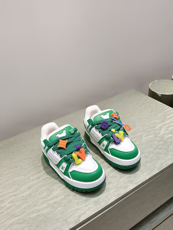 LV Trainer Maxi Sneakers Dark Green Mix White Calfskin Mesh 515194