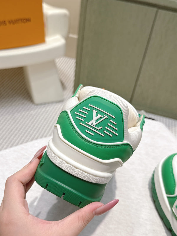 LV Trainer Maxi Sneakers Dark Green Mix White Calfskin Mesh 515194