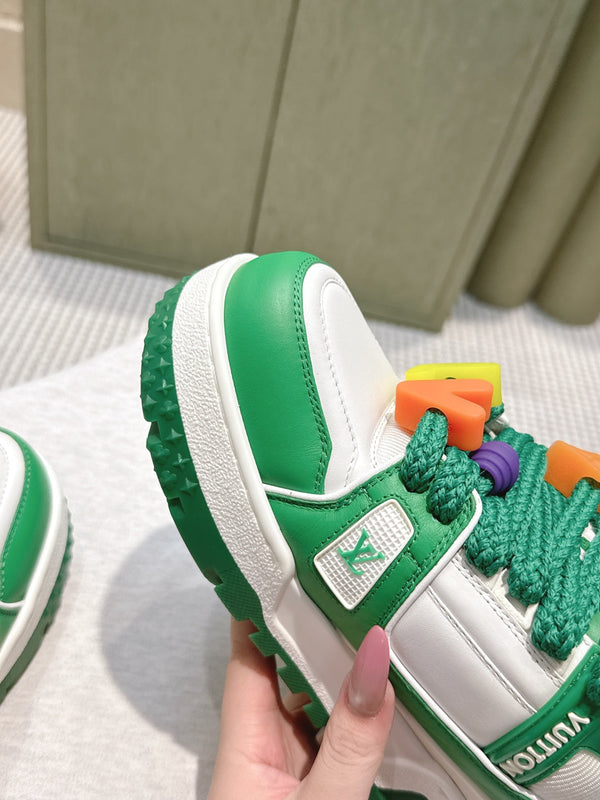 LV Trainer Maxi Sneakers Dark Green Mix White Calfskin Mesh 515194