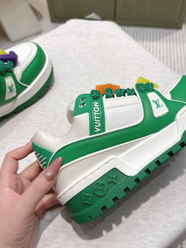 LV Trainer Maxi Sneakers Dark Green Mix White Calfskin Mesh 515194