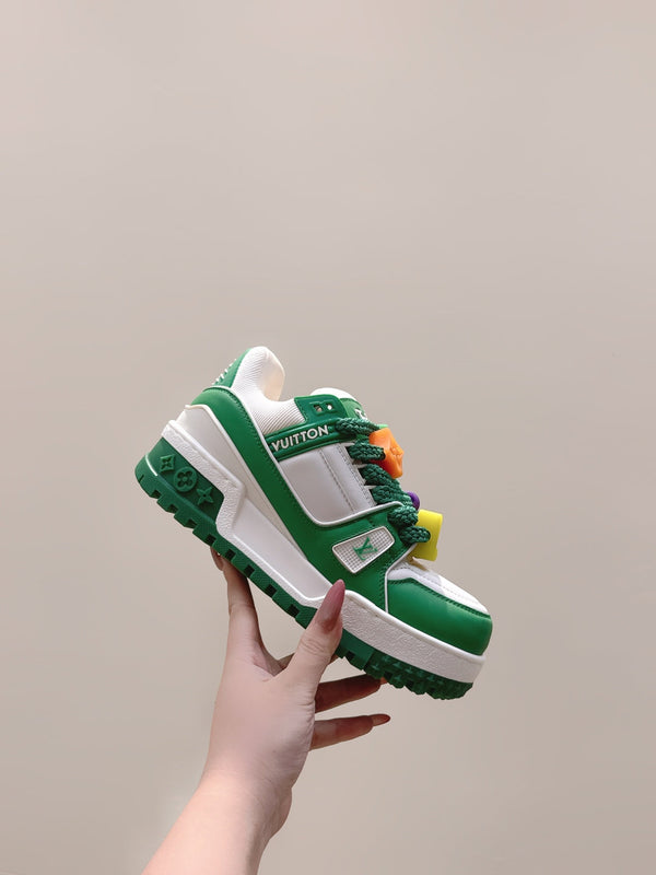 LV Trainer Maxi Sneakers Dark Green Mix White Calfskin Mesh 515194
