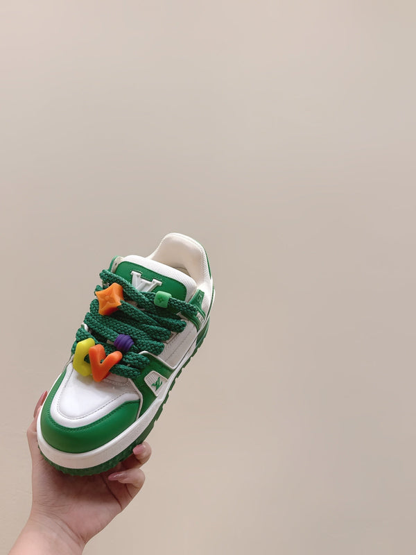 LV Trainer Maxi Sneakers Dark Green Mix White Calfskin Mesh 515194