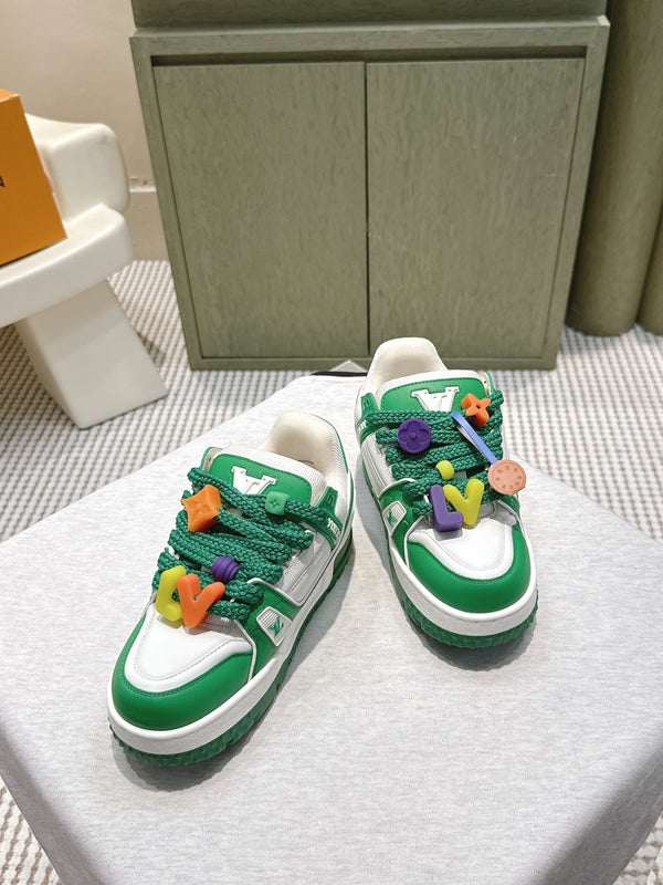 LV Trainer Maxi Sneakers Dark Green Mix White Calfskin Mesh 515194