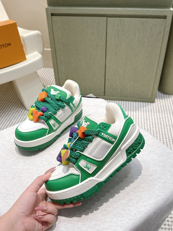 LV Trainer Maxi Sneakers Dark Green Mix White Calfskin Mesh 515194