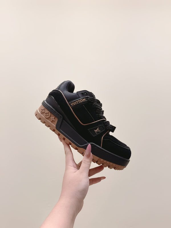 LV Trainer Maxi Sneakers Black Sude Mesh 515196