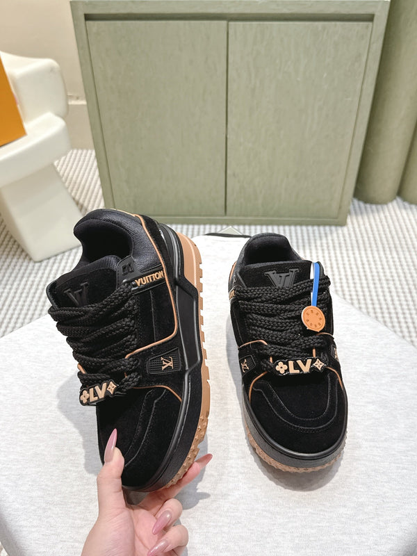 LV Trainer Maxi Sneakers Black Sude Mesh 515196