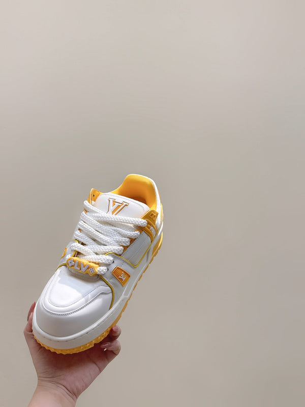 LV Trainer Maxi Sneakers White Mix Yellow Calfskin Mesh 515197