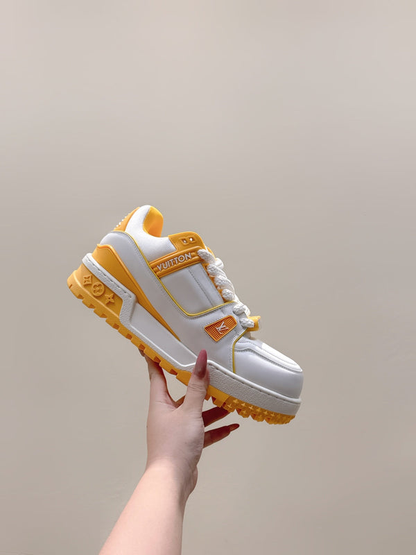 LV Trainer Maxi Sneakers White Mix Yellow Calfskin Mesh 515197