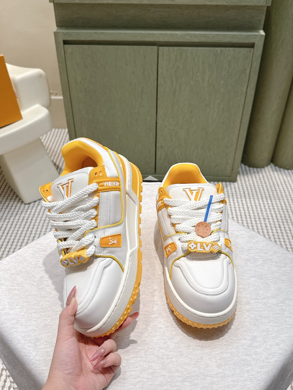 LV Trainer Maxi Sneakers White Mix Yellow Calfskin Mesh 515197