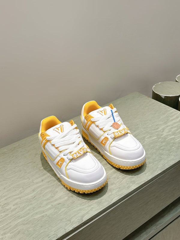 LV Trainer Maxi Sneakers White Mix Yellow Calfskin Mesh 515197