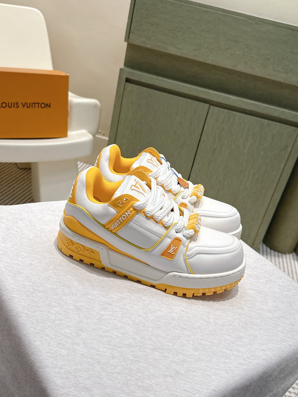 LV Trainer Maxi Sneakers White Mix Yellow Calfskin Mesh 515197