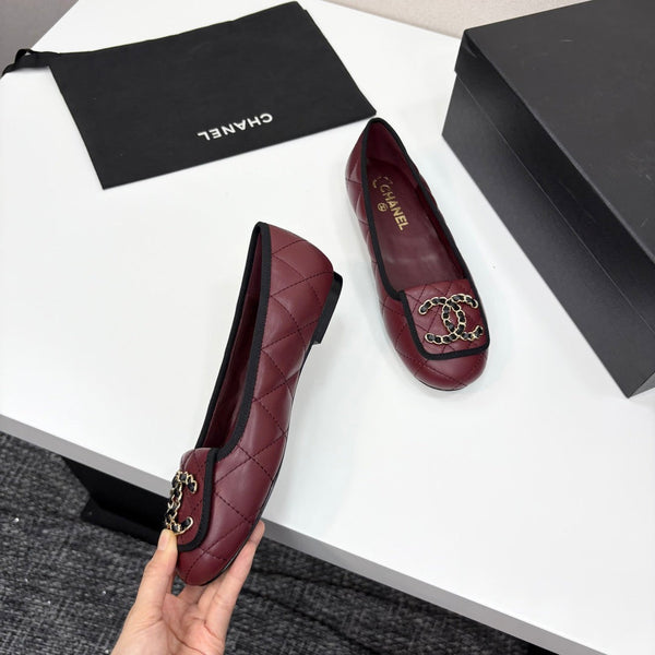 CC 25 Ballet Flat Large Logo Burgundy Quilted Calfskin