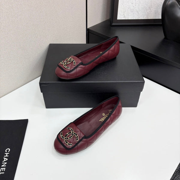 CC 25 Ballet Flat Large Logo Burgundy Quilted Calfskin