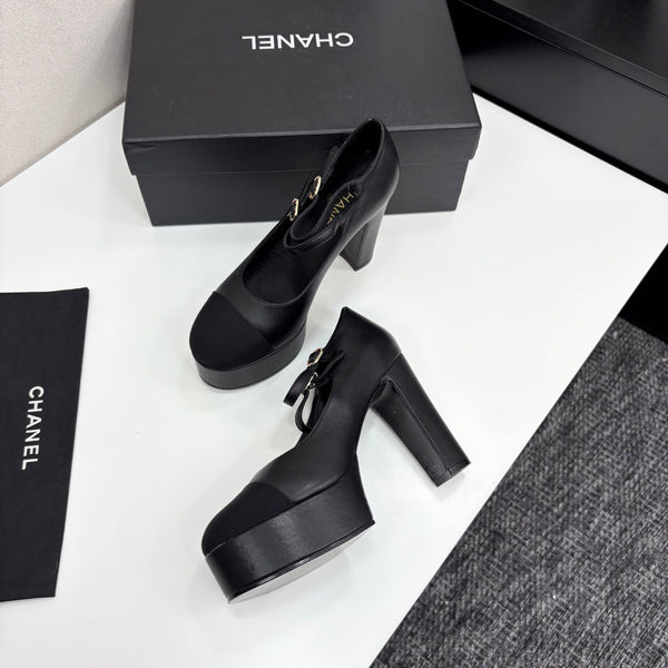 CC 25S Mary Jane Platform 11cm Black Calfskin Grosgrain