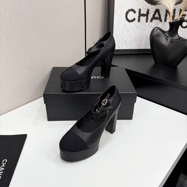 CC 25S Mary Jane Platform 11cm Black Calfskin Grosgrain