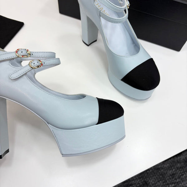 CC 25S Mary Jane Platform 11cm Cloud Blue Calfskin Grosgrain