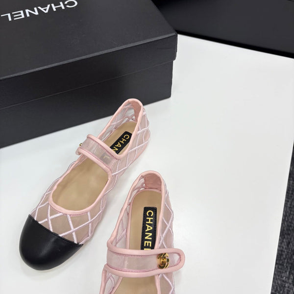 CC 25 Mary Jane White Pink Mesh Black Calfskin