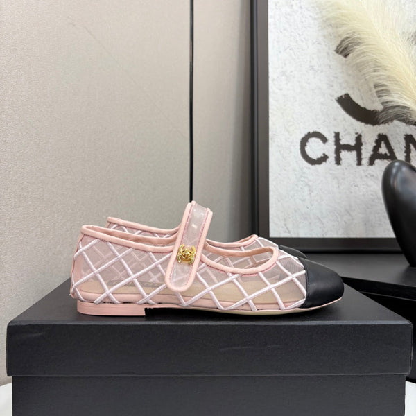 CC 25 Mary Jane White Pink Mesh Black Calfskin