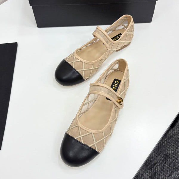 CC 25 Mary Jane Beige Mesh Black Calfskin