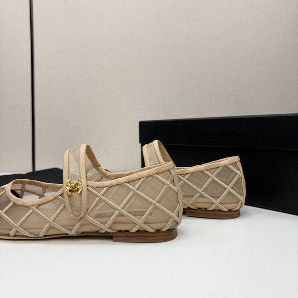 CC 25 Mary Jane Beige Mesh Black Calfskin