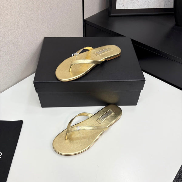 CC Crystal Logo Thong Sandal Gold Metallic Sheepskin 352487