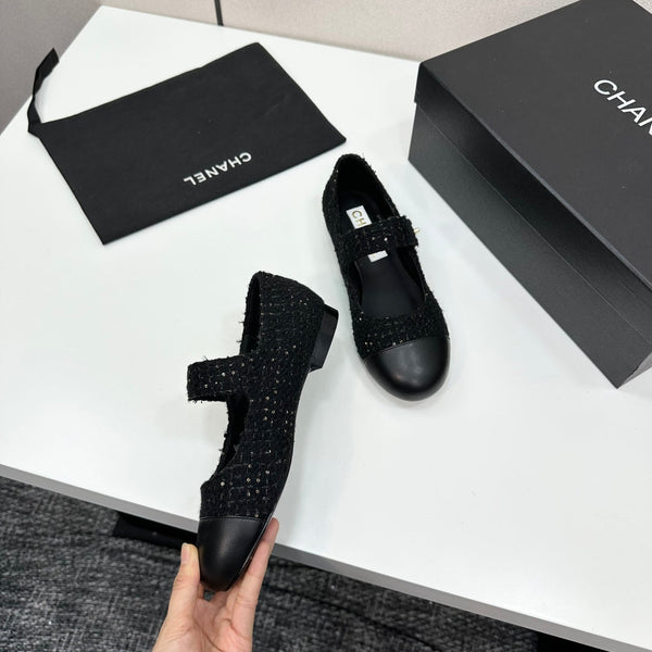 CC25 Mary Janes Black Tweed And Cowhide 352507