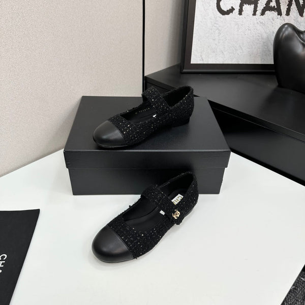 CC25 Mary Janes Black Tweed And Cowhide 352507