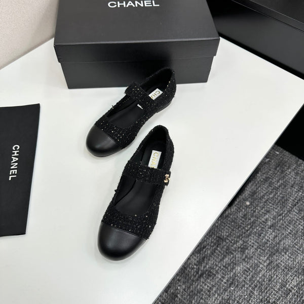 CC25 Mary Janes Black Tweed And Cowhide 352507