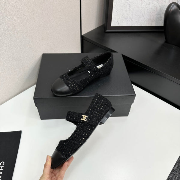 CC25 Mary Janes Black Tweed And Cowhide 352507