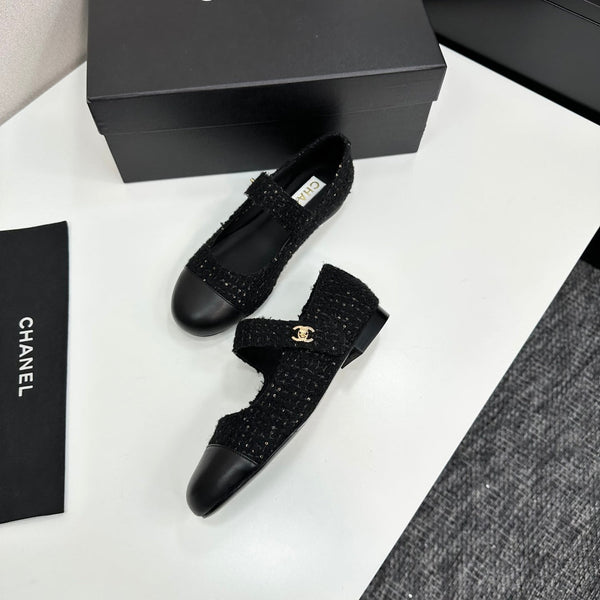 CC25 Mary Janes Black Tweed And Cowhide 352507