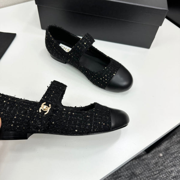 CC25 Mary Janes Black Tweed And Cowhide 352507