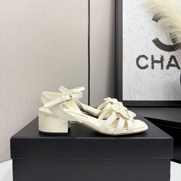 CC 25 Camellia Open Heel Sandals 50mm Ivory Sheepskin And Fabric 368812