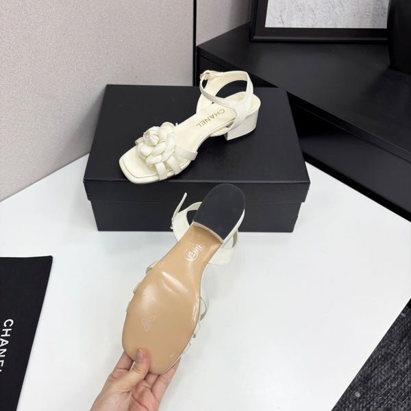 CC 25 Camellia Open Heel Sandals 50mm Ivory Sheepskin And Fabric 368812