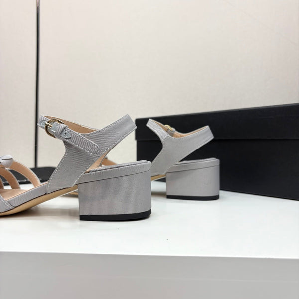 CC 25 Camellia Open Heel Sandals 50mm Grey Beige Sheepskin And Fabric 368814