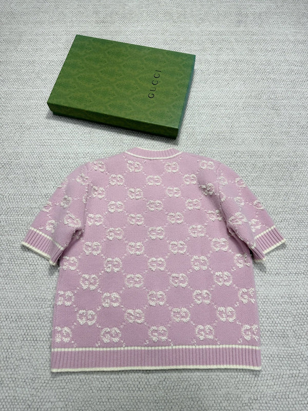 Gucci Knot Jacquard Knitted Short Sleeves Pink Wool