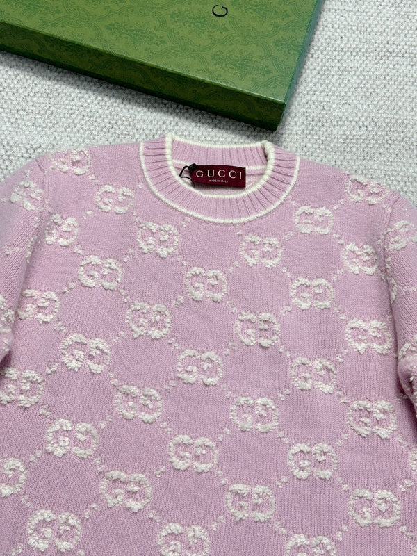 Gucci Knot Jacquard Knitted Short Sleeves Pink Wool