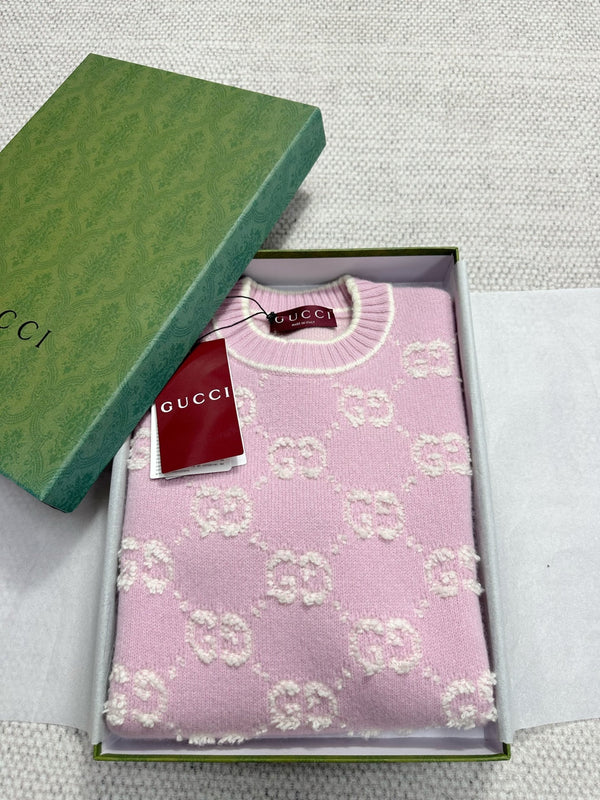 Gucci Knot Jacquard Knitted Short Sleeves Pink Wool