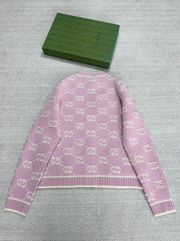Gucci Knot Jacquard Knitted Cardigan Pink Wool
