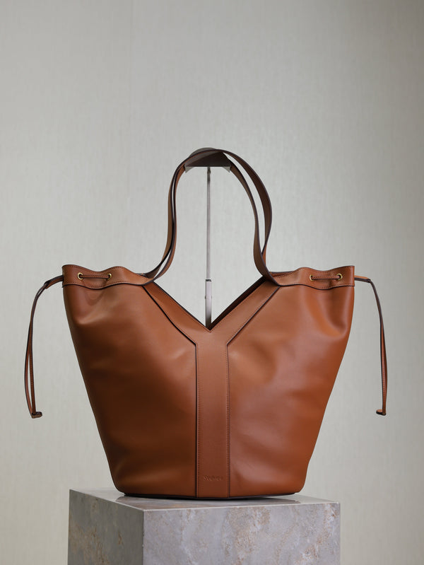 Prada Y Large Leather HOBO Bag Caramel Leather