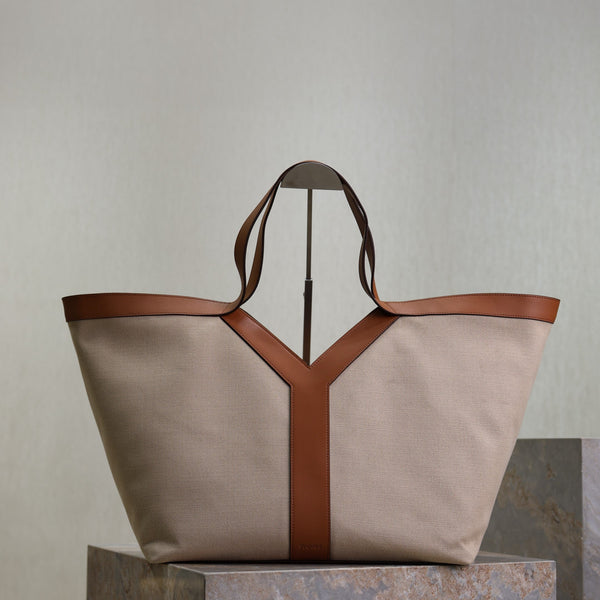 Prada Y Tote Bag Beige Brown Canvas Leather