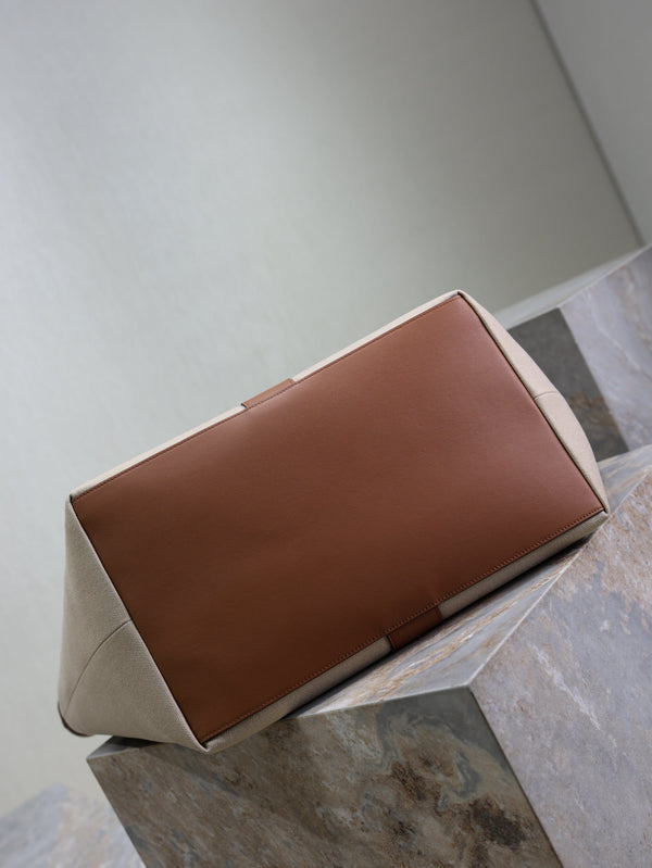 Prada Y Tote Bag Beige Brown Canvas Leather