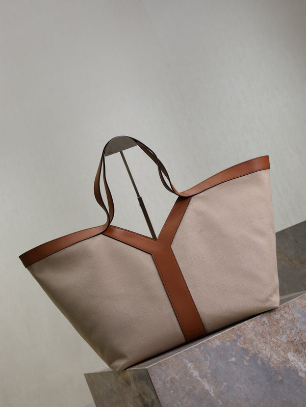 Prada Y Tote Bag Beige Brown Canvas Leather